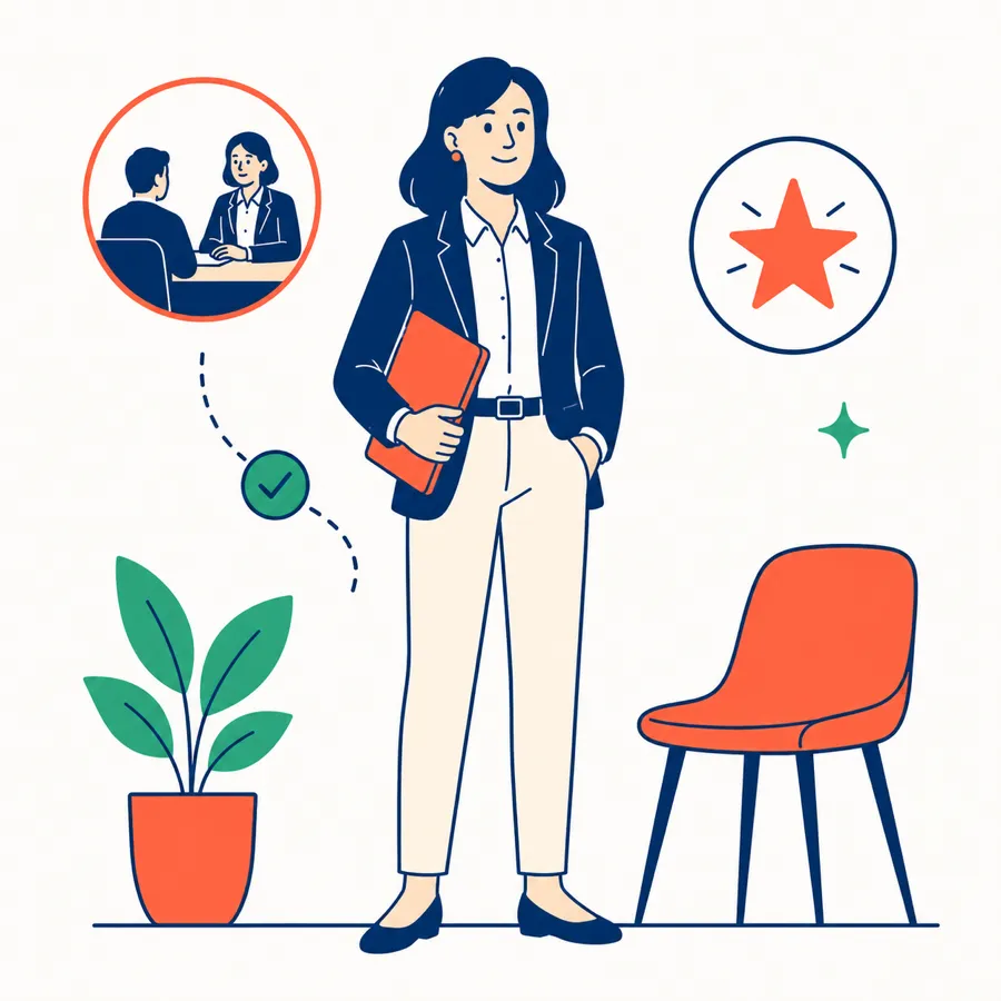 A candidate dressed in business casual attire
